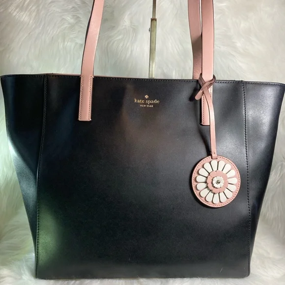 EUC 💕 Kate Spade New York Rosa Daisy Black and Pink Tote Bag - Picture 1 of 8